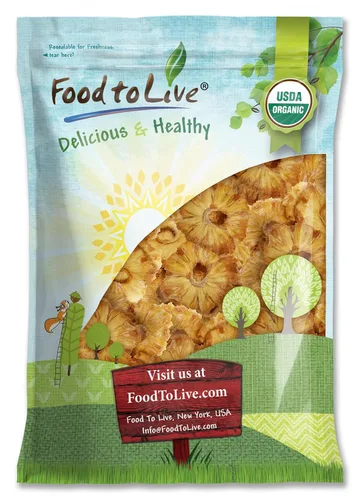 Vista 8 de Food to Live Anillos de piña seca orgánica, 2 libras sin OMG, sabroso aperitivo de fruta masticable, vegano, sin sulfatos, sin azúcar añadido, a