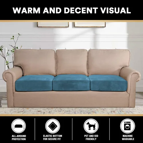 Vista 3 de PrinceDeco Fundas de cojín para sofá, funda elástica y lavable, funda de cojín ajustable de tela de terciopelo antideslizante, protector de muebles