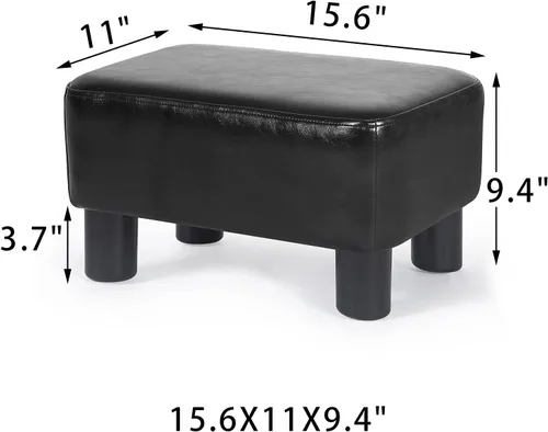 Vista 3 de Joveco Reposapiés pequeño otomano, reposapiés rectangular moderno para sala de estar y dormitorio (cuero sintético negro)