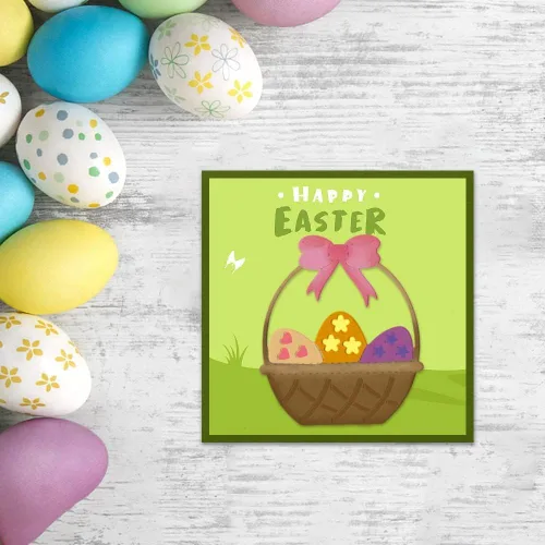Vista 3 de Huevos de Pascua, conejos, troqueles de corte de metal y decoraciones de álbum de fotos, feliz conejito de Pascua, cesta de primavera, plantillas