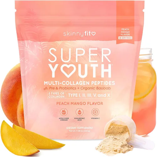 Vista 7 de SkinnyFit - Colágeno súper juvenil para mujeres - Polvo de péptidos de colágeno múltiple - Probióticos, fibra, ácido hialurónico - Sin OMG, sin