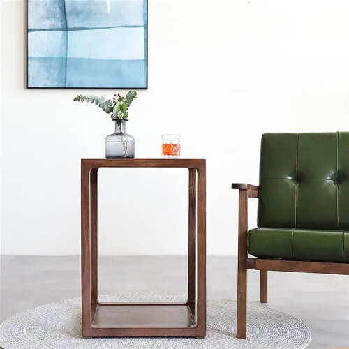 Vista 2 de Mesa auxiliar cuadrada para decoración del hogar, mesa de esquina de madera, sala de estar, sofá de doble capa, pequeña mesa de centro