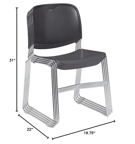 Vista 8 de OEF Furnishings OEF8502/4 Silla apilable con base de trineo de plástico ultracompacta (gris oscuro, paquete de 4)