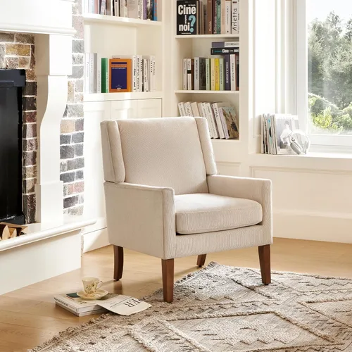 Vista 7 de COLAMY Silla moderna de ala para sala de estar, sillón tapizado de tela, sofá individual con asiento de salón y patas de madera para Beige