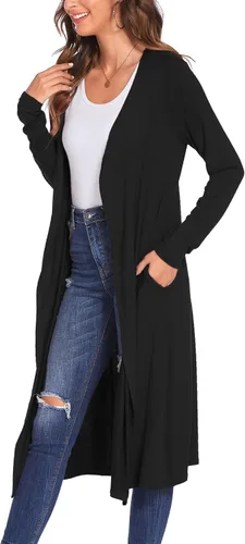 Vista 4 de Bluetime Women Long Open Front Maxi Cardigan Lightweight Duster Long Sleeve Cardigan (S-4XL)