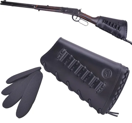 Vista 17 de Almohadilla de cuero para mejilla de culata cosida a mano para rifle 38/357 45-70 308 .22LR 12GA Mano zurda - Negro