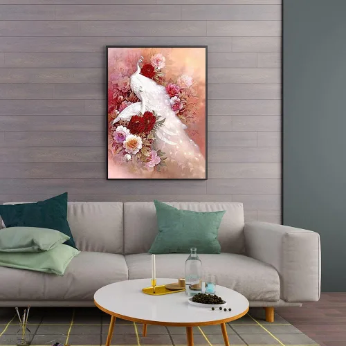 Vista 9 de Kits de pintura de diamantes grandes de 15 x 19 pulgadas, diseño cuadrado de pavo real 5D, punto de cruz, pintura familiar por números, adultos
