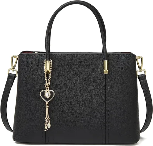 Vista 8 de FOXLOVER Bolsos de mano para mujer, bolsos con asa superior, bolsos de hombro de lujo con colgante en forma de corazón Genuine Leather