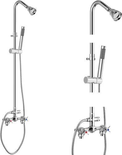 Vista 11 de Aolemi Kit de ducha para exteriores de montaje en pared, sistema de grifo de ducha para exteriores con rociador de mano, ducha expuesta central de 6