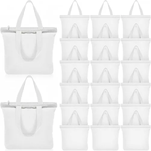 Vista 13 de Silkfly 20 Bolsas de Lona a Granel de 16.5x13.4'' Bolsas de Lona de Algodón en Blanco con Asas y Cremallera Reutilizables Lisas para Comestibles