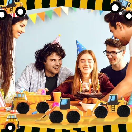Vista 2 de Shappy 6 piezas de suministros de construcción para fiestas de cumpleaños, centros de mesa de construcción de panal de abeja, decoración