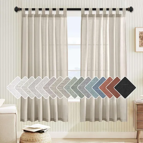 Vista 27 de Cortinas de lino para sala de estar, decoración para el hogar, con pestaña superior, privacidad añadida, ahorro de energía, filtro de luz