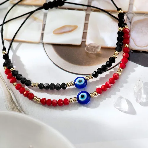 Vista 3 de Tarsus Delicadas pulseras de cuentas de mal de ojo ajustable amuleto de cuerda para mujeres y hombres