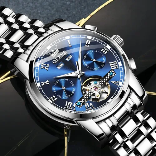 Vista 9 de OLEVS Reloj automático (no requiere batería) Relojes de pulsera para hombre, relojes mecánicos de cuerda automática, reloj clásico de esqueleto