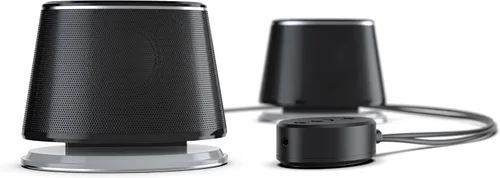 Vista 4 de Amazon Basics Altavoces Bluetooth para computadora con USB 3.0, iluminación LED azul, control de volumen, alimentación por USB, juego de 2