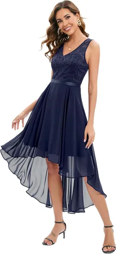 Vista 3 de Bridesmay Vestido de fiesta de cóctel con cuello en V y encaje floral para mujer, vestido formal de fiesta de graduación, boda, dama de honor
