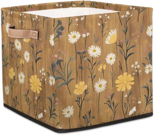 Vista 28 de Cube Storage Bins for Shelves, Neon Blue And Purple Skull Flower Decorative Fabric Organizer Box with Handles for Living Room, Dorm Room, Classroom