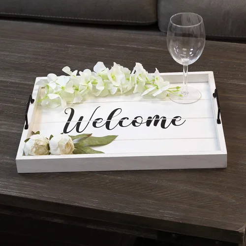 Vista 48 de Elegant Designs HG2013-GBL Bandeja de Servir Redonda de Madera Decorativa de Navidad de 13.75'' con Asas, Verde Believe Lavado verde "Believe