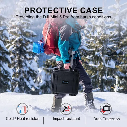 Vista 7 de Lekufee Estuche rígido impermeable para transportar DJI Mini 5 Pro Drone, Fly More Combo, DJI RC 2/RC N3, batería (6 piezas), concentrador de carga