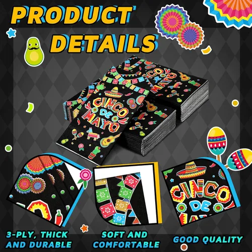 Vista 3 de 100 servilletas del Cinco de Mayo, servilletas de papel decorativas mexicanas de 3 capas desechables para baño, toalla de mano para invitados