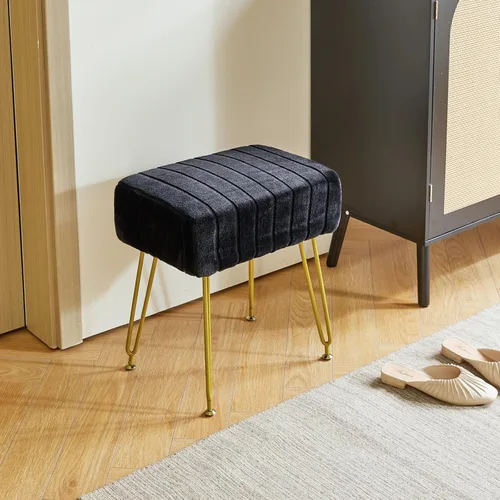 Vista 5 de IBUYKE Reposapiés de terciopelo rectangular, otomano, silla de tocador de maquillaje, mesa auxiliar, asiento de mesa de tocador, puf para sofá, Negro