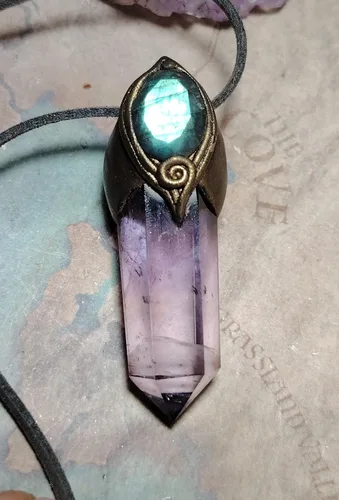 Vista 2 de Collar de cristal de Unidad, ametrina Joyas de despertar espiritual Amatista, citrino, piedra lunar y labradorita azul Regalos de atención