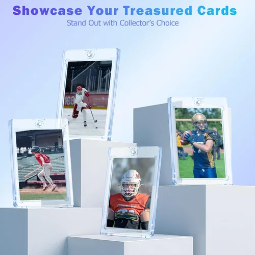 Vista 7 de Juego de 100 fundas magnéticas para tarjetas, 35 fundas de una sola tocada, protectores de tarjeta de plástico duro con carga superior para béisbol