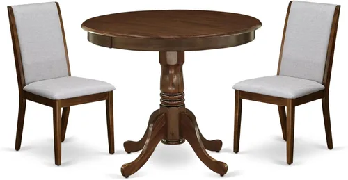 Vista 19 de East West Furniture ANLA3-ABK-47 - Juego de muebles de comedor de 3 piezas que contiene una mesa de cocina redonda con pedestal y 2 sillas