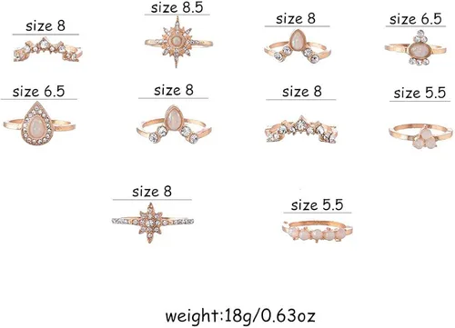 Vista 4 de CSIYANJRY99 6-16 anillos apilables para nudillos para mujeres, adolescentes y niñas, anillos bohemios vintage, apilables, dorados, plateados, midi
