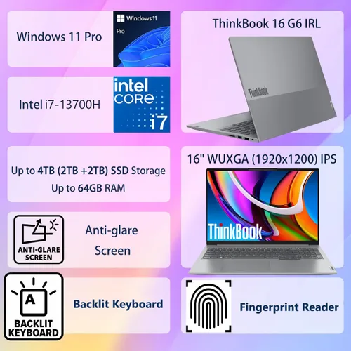 Vista 2 de Lenovo Portátil empresarial FHD+ de 16 pulgadas: alto rendimiento para programación, análisis de datos y edición de video, Intel Core i7-13700H, 16