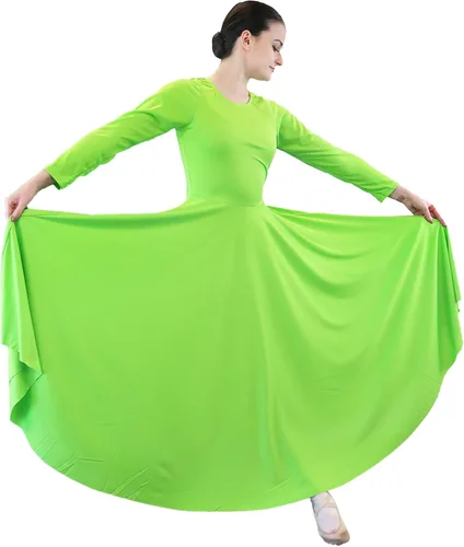 Vista 10 de Danzcue Vestido de Baile para Mujeres de Alabanza, Largo, Manga Larga, Corte Holgado Azul aguamarina