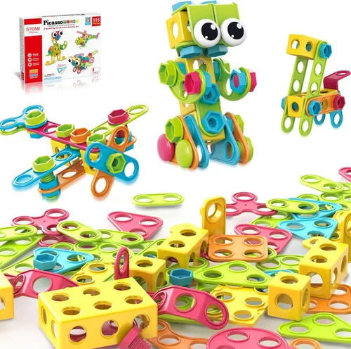 Vista 11 de PicassoTiles STEM - Juguetes de aprendizaje de 105 piezas, juego de bloques de construcción para niños, kit de ingeniería de construcción, bloques