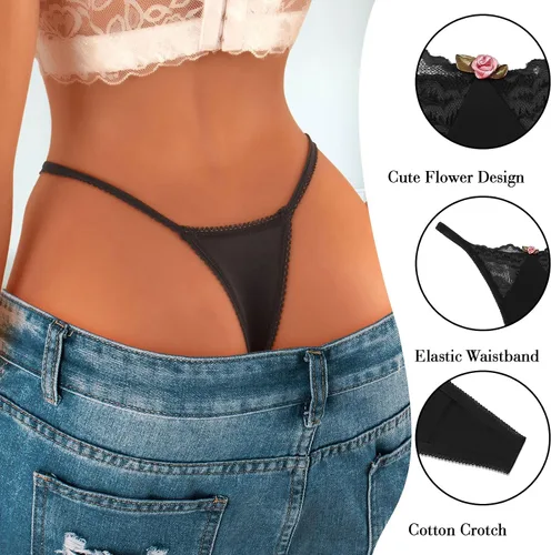 Vista 5 de Tanga de tanga para mujer, ropa interior sexy elástica con espalda en T