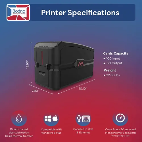 Vista 4 de Bodno Matica MC320 - Impresora de tarjetas de identificación de doble cara directa a tarjeta y paquete de suministros completos Edición Bronce