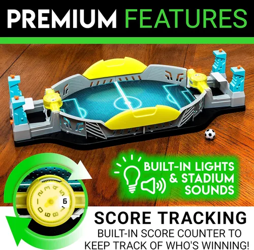 Vista 6 de Franklin Sports Mini juego de tiro de fútbol de mesa - Juego de mesa de fútbol estilo arcade para todas las edades- Marcador LED electrónico