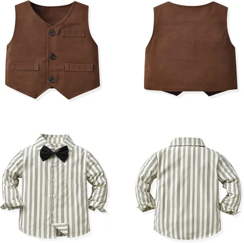 Vista 3 de JasberBaby Trajes de Navidad para niños trajes de caballeros pequeños camisas de vestir formales para niños pantalones y corbatas y chalecos