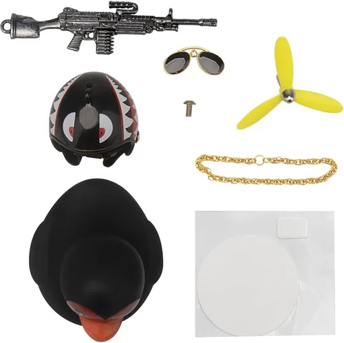 Vista 7 de wonuu Adornos de pato de goma para tablero de automóvil, juego de decoraciones de pato rosa con casco de hélice, lentes de sol, cadena dorada