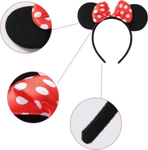 Vista 5 de Tutú de lunares con diadema de orejas de ratón para niñas, disfraz de Halloween, accesorios de disfraces de cumpleaños