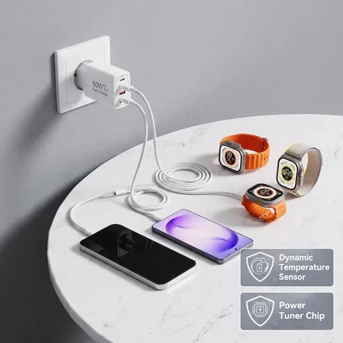 Vista 9 de Adaptador de enchufe de viaje europeo USB C, 60W 4-Port USA a Europa Carga