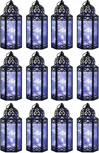 Vista 65 de VELA LANTERNS Juego de 2 portavelas decorativos de LED con luces de hadas de 12" de metal marroquí para colgar o mesa, decoración del hogar