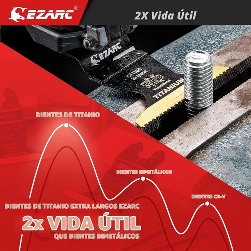 Vista 5 de EZARC Hojas de sierra oscilante de titanio, 3 cuchillas multiherramienta extendidas para metal, clavos de madera, corte de tornillos, plástico