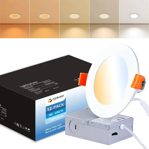 Vista 15 de CycevSun Luces empotrables LED de 4 pulgadas, sin lata, regulables y 5 CCT seleccionables, techo de oblea ultrafina, para exteriores e interiores, 9