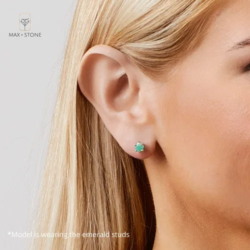 Vista 2 de MAX + STONE - Aretes redondos de plata de ley 925 para mujer, piedra natal de 0.197in con respaldos, Metal