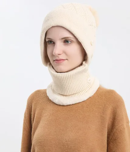 Vista 4 de Pasamontañas para mujer, visera de una sola pieza, gorro de cráneo, bufanda de cuello, bufanda de esquí, nieve, invierno, gorro de forro polar