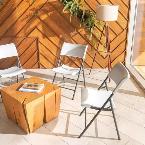 Vista 2 de LIFETIME 80191 Silla plegable comercial ligera, granito blanco con marco gris, paquete de 4