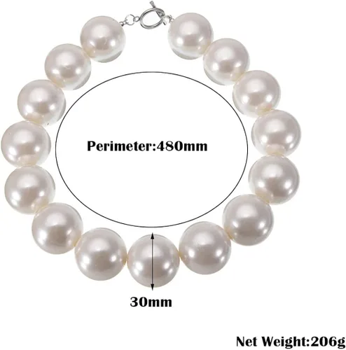 Vista 4 de Collar con peto de perlas simuladas de resina CCB de una sola cadena de moda, collar de declaración, regalo de Navidad, Resina