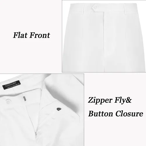 Vista 4 de COOFANDY Pantalones de vestir con frente plano de ajuste clásico para hombre, sin planchado, pantalones casuales de primera calidad, pantalones