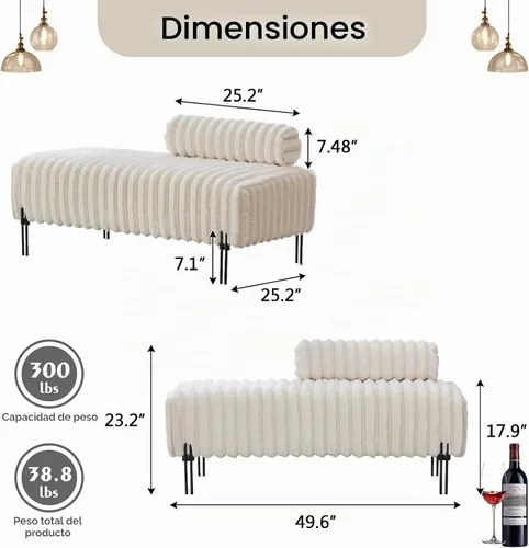 Vista 2 de NIOIIKIT Sofá biplaza moderno de 49.6 pulgadas, sofá tapizado con patas doradas y respaldo ajustable, sofás pequeños de piel sintética para Piel