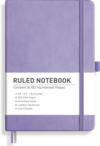 Vista 24 de RETTACY Cuaderno de diario con puntos y viñetas, 192 páginas, tamaño mediano A5 (5.7" x 8.3"), tapa dura de cuero, papel grueso de 100 gsm