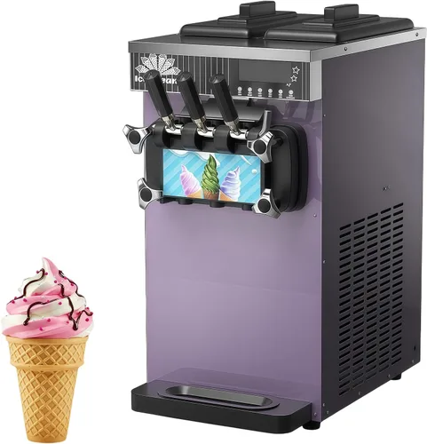 Vista 9 de Countertop 18-25kg/H Yield Soft Serve Ice Cream Machine, Commercial Three Flavor Ice Cream Maker, 3.5L x 2 Hopper with LED Panel Auto Clean, Perfect